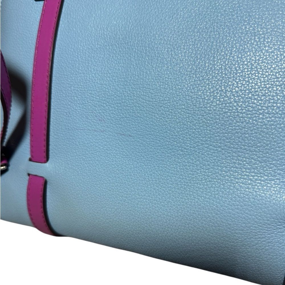 DOLCE & GABBANA Blue Leather Briefcase Backpack Top Handle Satchel Fuchsia Strap - Picture 7 of 16